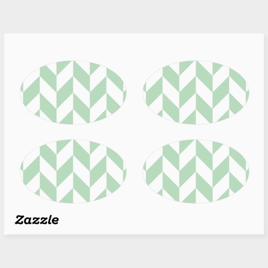 Mint Green Herringbone Pattern Ovale Sticker (Vel)