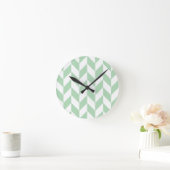 Mint Green Herringbone Pattern Ronde Klok (Huis)