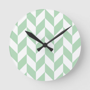 Mint Green Herringbone Pattern Ronde Klok