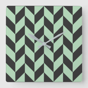 Mint Green Herringbone Pattern Vierkante Klok