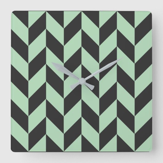 Mint Green Herringbone Pattern Vierkante Klok (Voorkant)