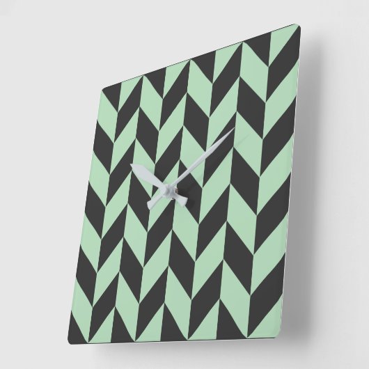 Mint Green Herringbone Pattern Vierkante Klok (Hoek)