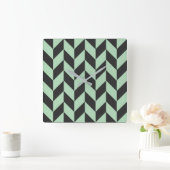 Mint Green Herringbone Pattern Vierkante Klok (Huis)