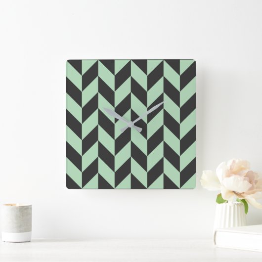 Mint Green Herringbone Pattern Vierkante Klok (Huis)