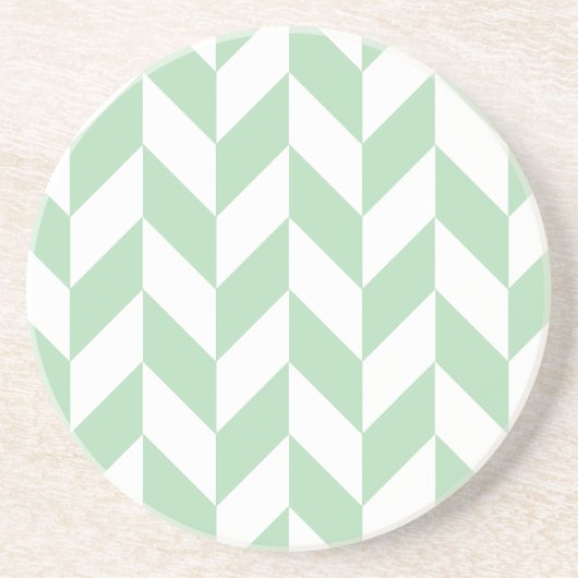Mint Green Herringbone Pattern Zandsteen Onderzetter (Voorkant)