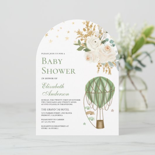 Mint Green Hete Luchtballon Boog Baby shower Kaart (Staand voorkant)
