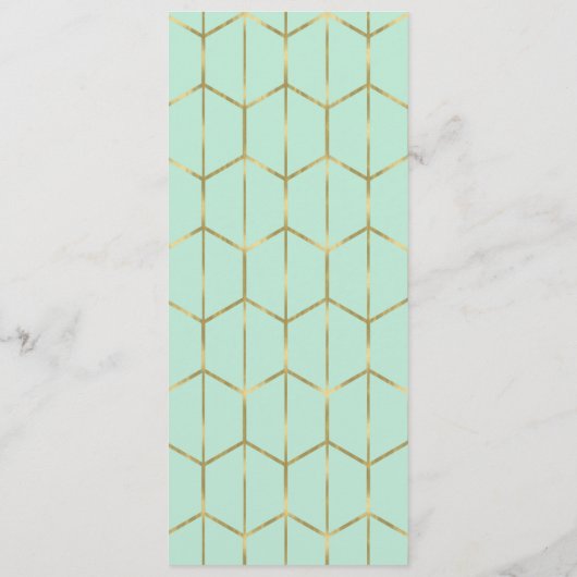 Mint Green Hexagon Gold Geometrische bruiloft Menu (Achterkant)