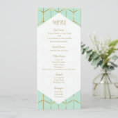 Mint Green Hexagon Gold Geometrische bruiloft Menu (Staand voorkant)