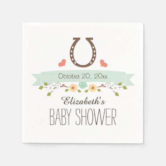 Mint Green Hoefijzer Western Baby shower Servet (Voorkant)