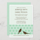 Mint Green Honeycomb Pattern Tortelduifjes Wedding Kaart (Voorkant / Achterkant)