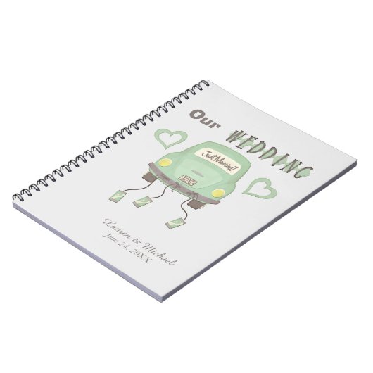 Mint Green Honeymoon Car Wedding Memory Notitieboek (Linkerzijde)