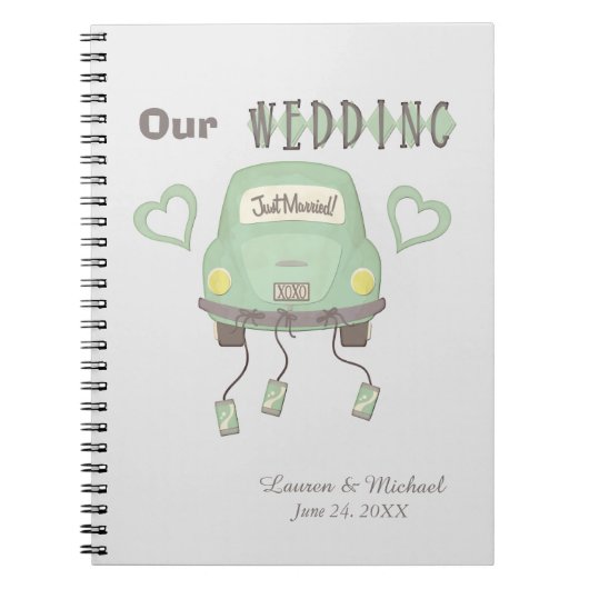 Mint Green Honeymoon Car Wedding Memory Notitieboek (Voorkant)