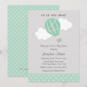 Mint Green Hot Air Ballon Baby shower Uitnodiging (Voorkant / Achterkant)