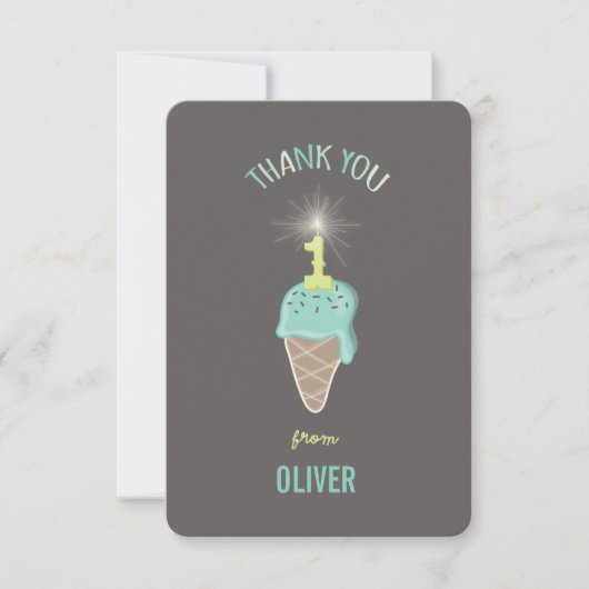 Mint Green Ice Cream Sparkler Boy's 1e Verjaardag Bedankkaart (Voorkant)