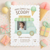 Mint Green Ice Cream Truck Photo Birthday  Kaart
