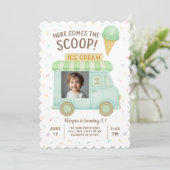 Mint Green Ice Cream Truck Photo Birthday  Kaart (Staand voorkant)