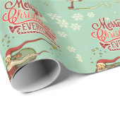 Mint Green Ice Skating Santa Claus Cadeaupapier (Rol Hoek)