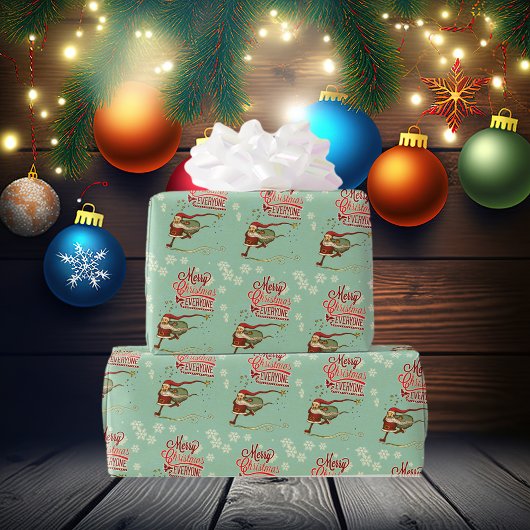 Mint Green Ice Skating Santa Claus Cadeaupapier