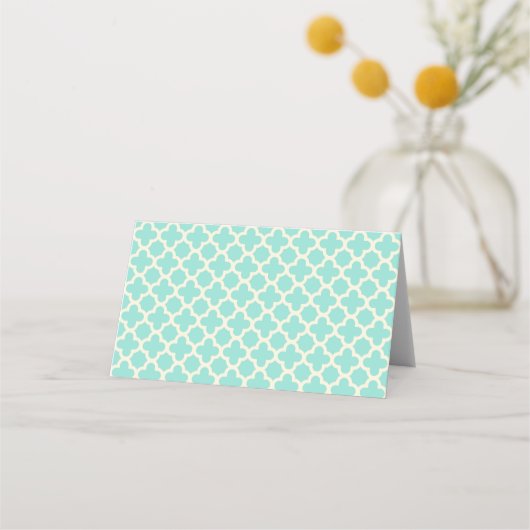 Mint Green Ivory Quatrefoil Patroon Wedding Plaatskaartje (Achterkant)