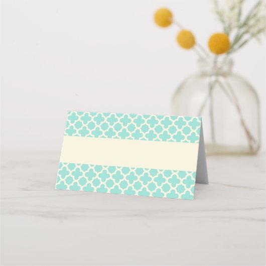 Mint Green Ivory Quatrefoil Patroon Wedding Plaatskaartje (Voorkant)