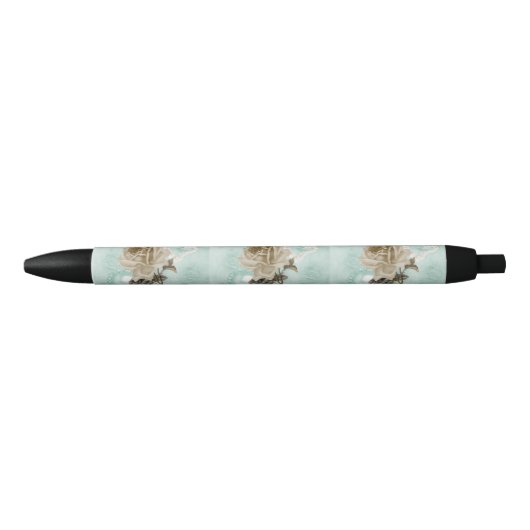 Mint Green Ivory Rozen Pearls Heart Black Pen (Voorkant)