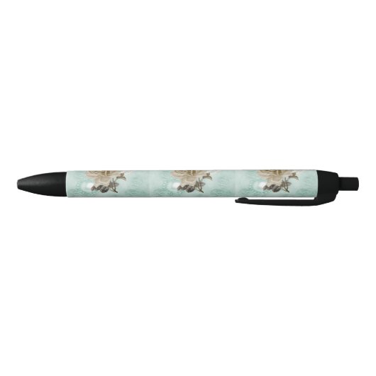 Mint Green Ivory Rozen Pearls Heart Black Pen (Bodem)