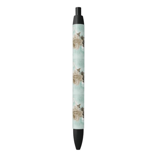 Mint Green Ivory Rozen Pearls Heart Black Pen (Voorkant Verticaal)