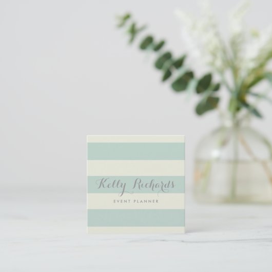 Mint Green Ivory Stripes Elegant Visitekaartje (Staand voorkant)