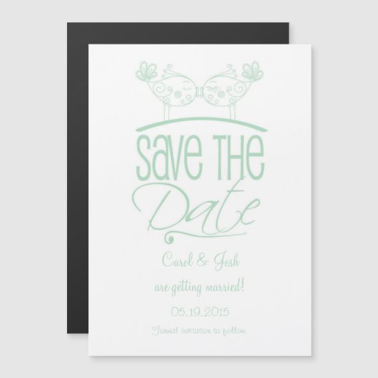 Mint Green Kissing Birds Magnetic Save the Date Magnetische Uitnodiging (Voorkant / Achterkant)