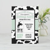 Mint Green Koeienhuid Cowboy Birthday Uitnodiging (Staand voorkant)