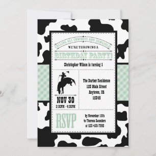 Mint Green Koeienhuid Cowboy Birthday Uitnodiging