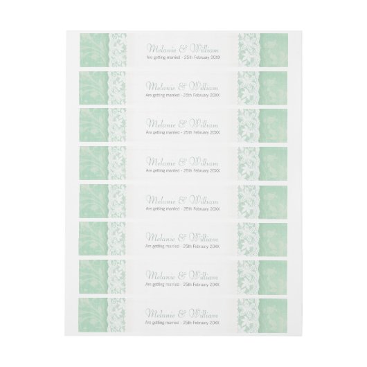 Mint green lace bruiloft aankondiging sticker adreslabel wikkel (Vel)
