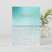 Mint Green Lace Diamond Wedding Kaart (Staand voorkant)