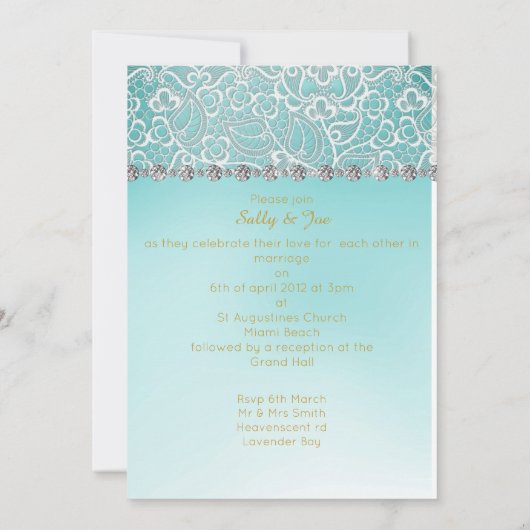 Mint Green Lace Diamond Wedding Kaart (Achterkant)