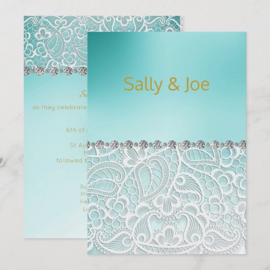 Mint Green Lace Diamond Wedding Kaart (Voorkant / Achterkant)
