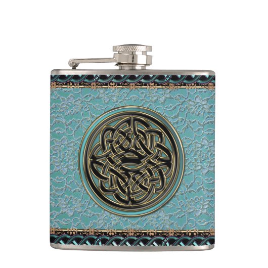 Mint Green Lace met Keltische Knot Flask Heupfles (Voorkant)