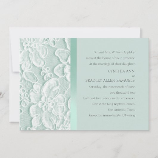 Mint Green Lace Wedding Kaart (Voorkant)