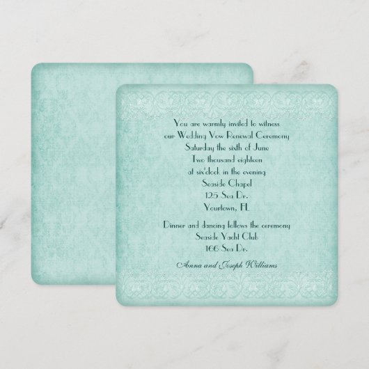 mint green lace Wedding Vow Renewal Kaart (Voorkant / Achterkant)