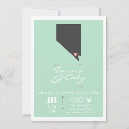 Mint Green Las Vegas Nevada Wedding Invitation Kaart (Voorkant)