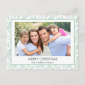 Mint Green Leaf Pattern Simple Merry Christmas Feestdagenkaart (Voorkant)