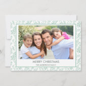 Mint Green Leaf Pattern Simple Merry Christmas Feestdagenkaart (Voorkant)