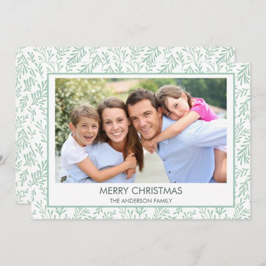 Mint Green Leaf Pattern Simple Merry Christmas Feestdagenkaart (Voorkant / Achterkant)