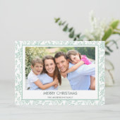 Mint Green Leaf Pattern Simple Merry Christmas Feestdagenkaart (Staand voorkant)