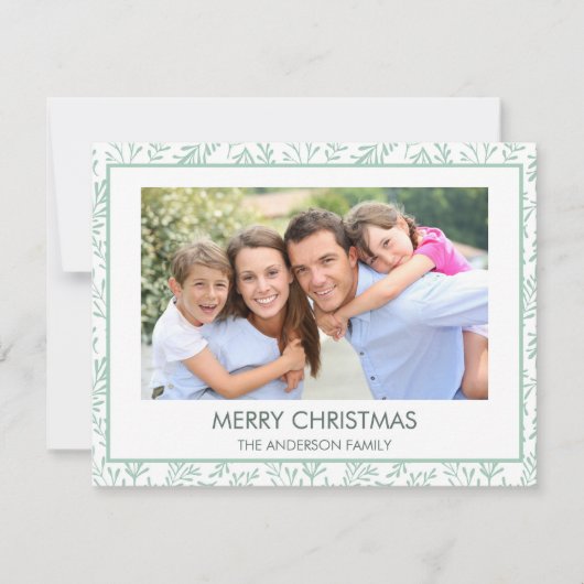 Mint Green Leaf Pattern Simple Merry Christmas Feestdagenkaart (Voorkant)