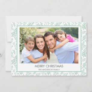 Mint Green Leaf Pattern Simple Merry Kerstry Feestdagenkaart