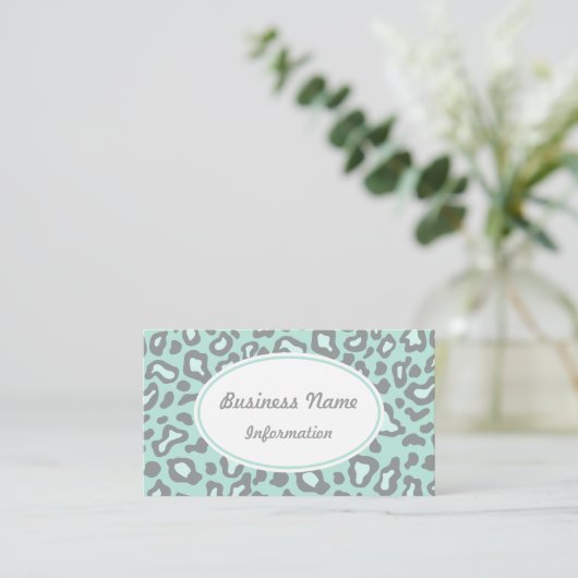 Mint Green Leopard Visitekaartjes (Staand voorkant)