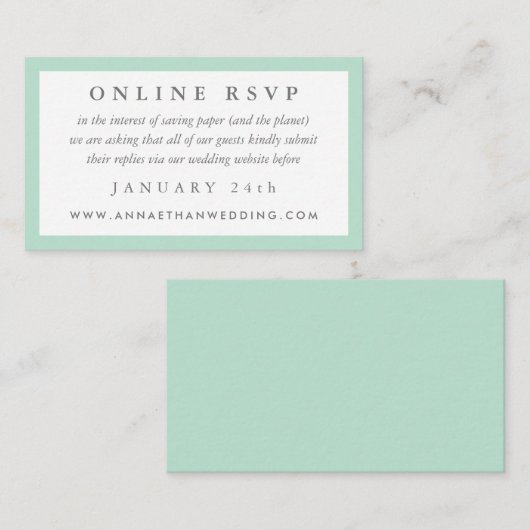 Mint Green Lijst Wedding Online RSVP-kaart Informatiekaartje (Voorkant / Achterkant)