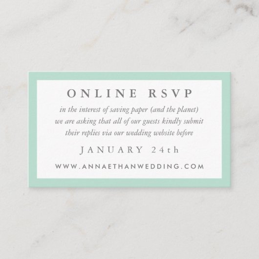 Mint Green Lijst Wedding Online RSVP-kaart Informatiekaartje (Voorkant)