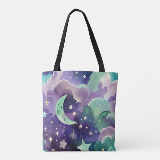 Mint Green Lilac Moon Calm Aesthetic Tote Bag (Achterkant)