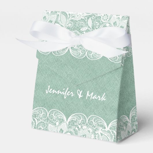 Mint Green Linen White Lace Bridal Gift Box Bedankdoosjes (Voorkant Zijde)